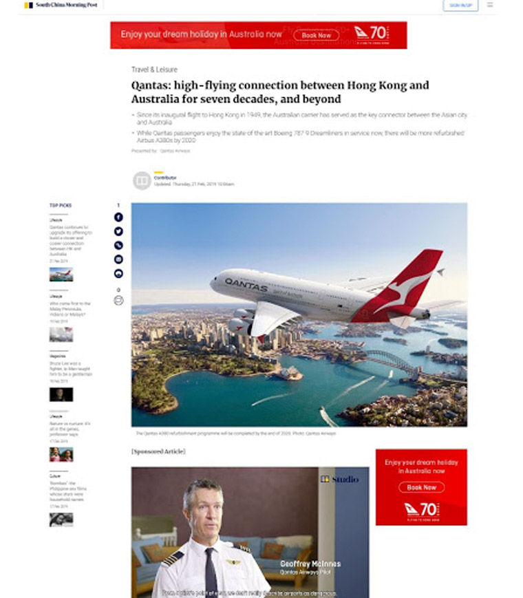 A video featuring interviews with pilots and content recapping Qantas' role in Hong Kong's travel past were key to the campaign.