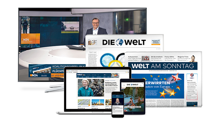 The new Welt brand merged various media companies into one portfolio that includes: Welt print, TV and digital, weekly newspaper Welt Am Sonntag, daily newspaper Die Welt, TV news channel N24, and their online presences.