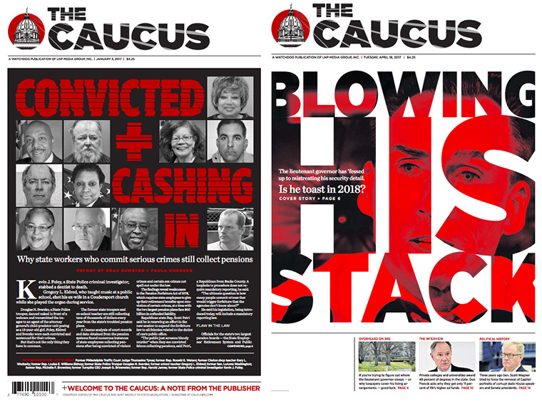The Caucus investigative team digs deep to reveal a big story about Philadelphia politics every single week, as illustrated by these two recent covers.