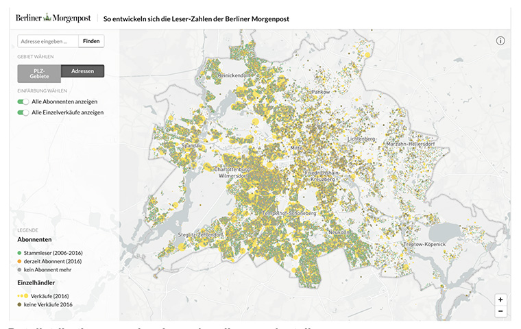 The dot distribution map shows subscribers and retailers within the defined area.