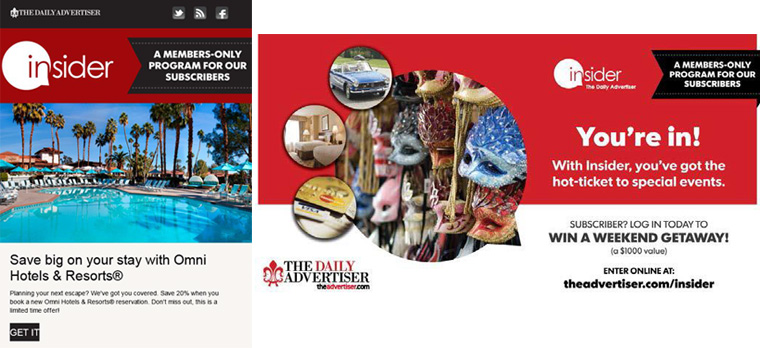 Insiders members receive offers for deals and experiences, in addition to their newspaper subscription.