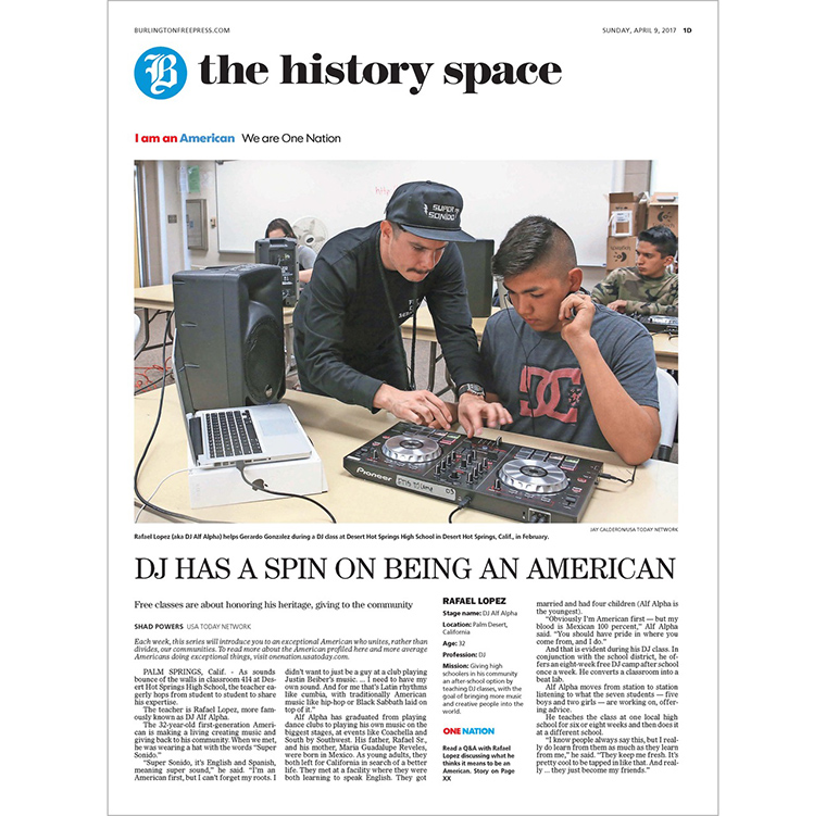 Rafael Lopez, a DJ offering free community classes in Palm Desert, California, is one of 52 people profiled during the "I am an American" campaign.