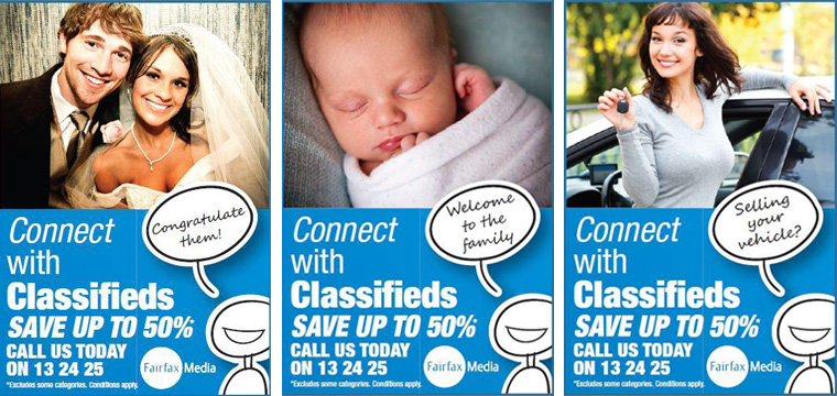 Connect With Classifieds targeted categories like weddings and baby announcements.