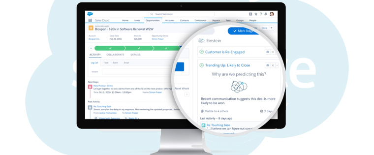 This display shows opportunity management in the Salesforce sales cloud.