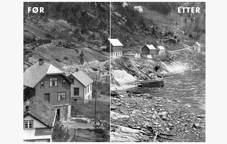 These historic before and after photos depict the actual 1934 Tafjord disaster.