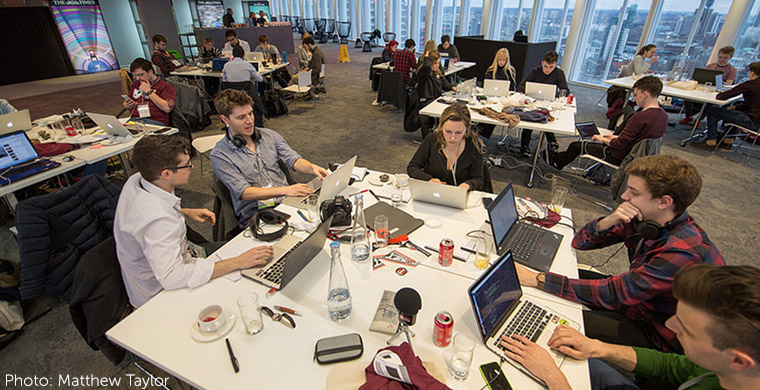 Students work on collaborative projects at The Times "Build The News" event, now held four years running. (Photo by Matthew Taylor)