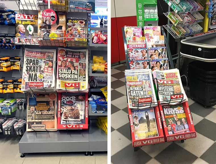 VG Godt is sold alongside the VG newspaper in grocery stores.
