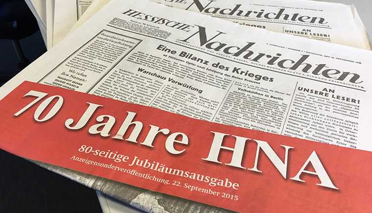 HNA began as Hessische Nachrichten in 1945. Its history was chronicled in detail in the 70th anniversary special edition, published in 2015.