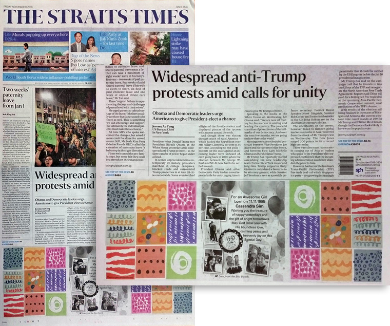 Readers can send personalised messages and well wishes on the front page news of main newspapers such as The Straits Times.