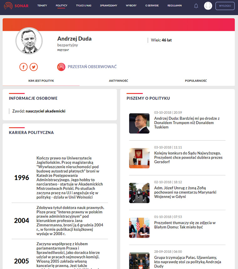 At a glance, readers can quickly learn about a politician's positions on issues and voting track record.