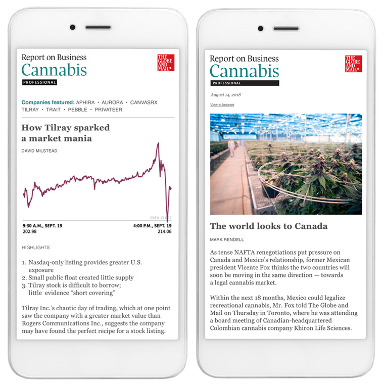 The Globe and Mail produces original content for cannabis industry insiders.