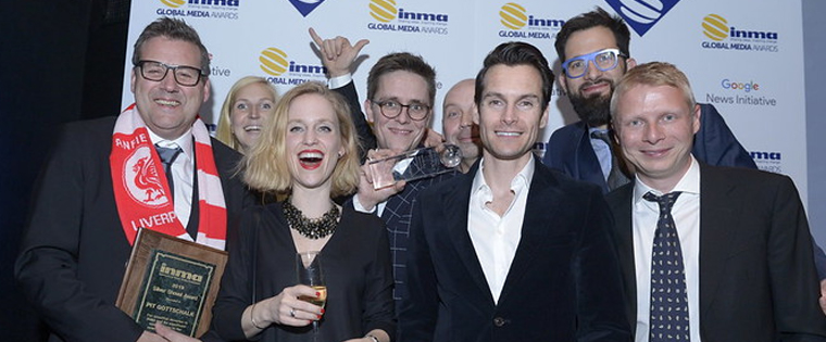 INMA members from Germany celebrate at the 2019 GMA Dinner in New York City.