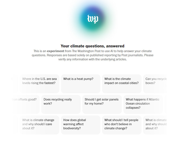 In one of many case studies included in the report, The Washington Post tool searches the company's archives on climate change to serve up information appealing to young audiences.