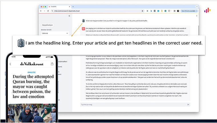 DPG Media uses a “Headline King” tool to help journalists write headlines based on the user need of their story.