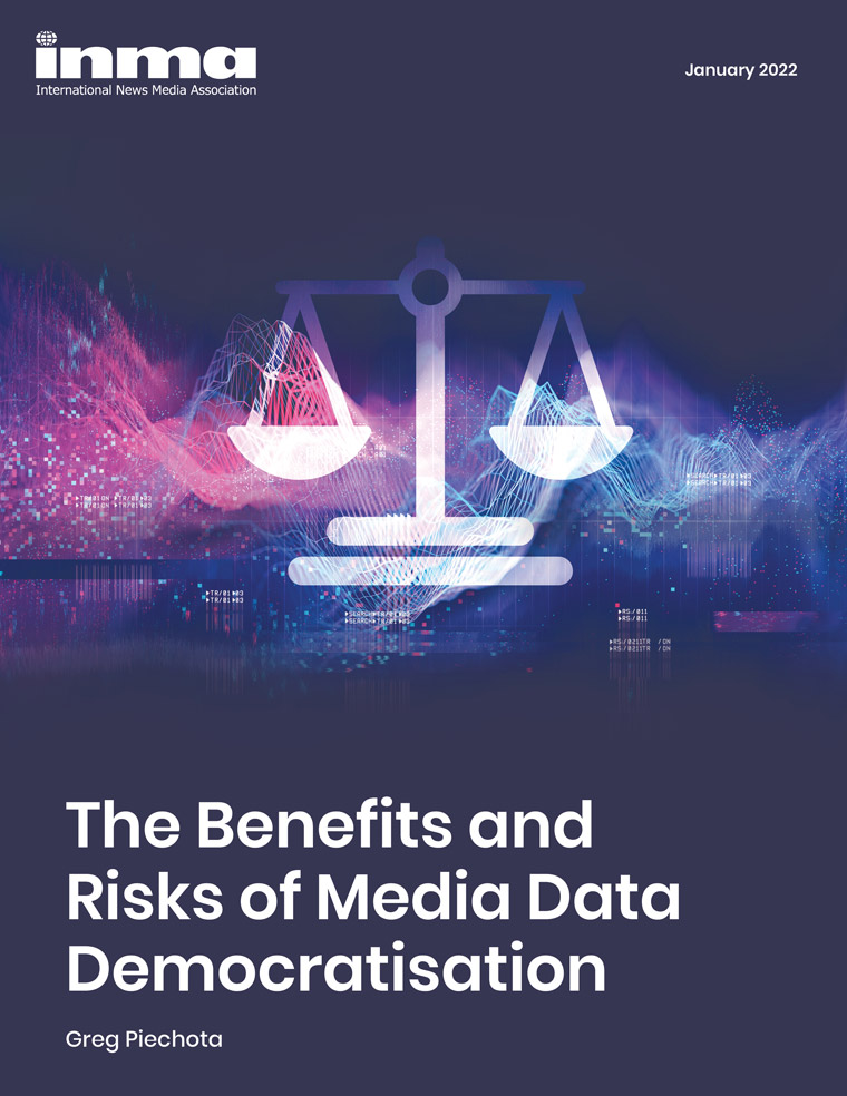 The report includes case studies from “The Benefits and Risks of Media Data Democratisation” fuses together work done in 2021 on a Meta Journalism Project Latin America Audience Analytics Accelerator, findings from Year 1 of the INMA Smart Data Initiative, and academic research. According to the report, the process of data democratisation — notably for media companies — consists of: Understanding the purpose of data. Choosing relevant metrics. Developing data products. Embracing the scientific method of decision-making. Motivating decision-makers. Among the report’s case studies are Mediahuis, SBT News, Público, UOL, Editora Globo, Caracol TV, Diário do Nordeste, Los Andes, Grupo Reforma, Página 12, El Tiempo, El Universal, Die Presse, and Grupo AM.