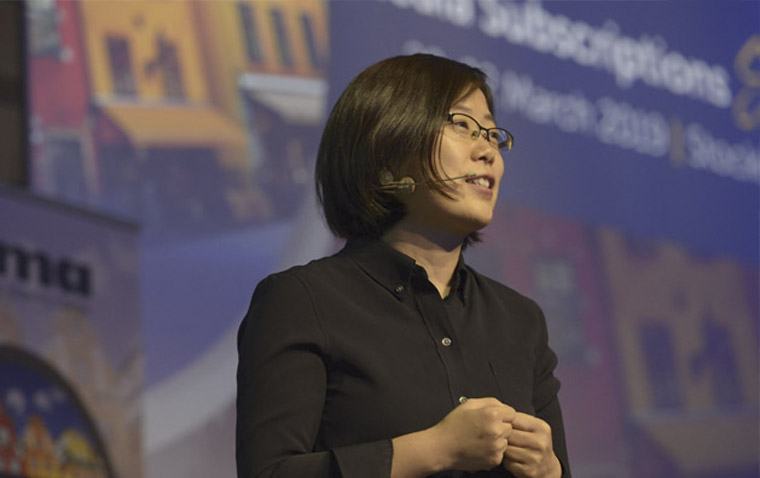Annie Zhang, founder and CEO of Matters Lab in Hong Kong, at the INMA Subscriptions Summit in Stockholm in 2019.