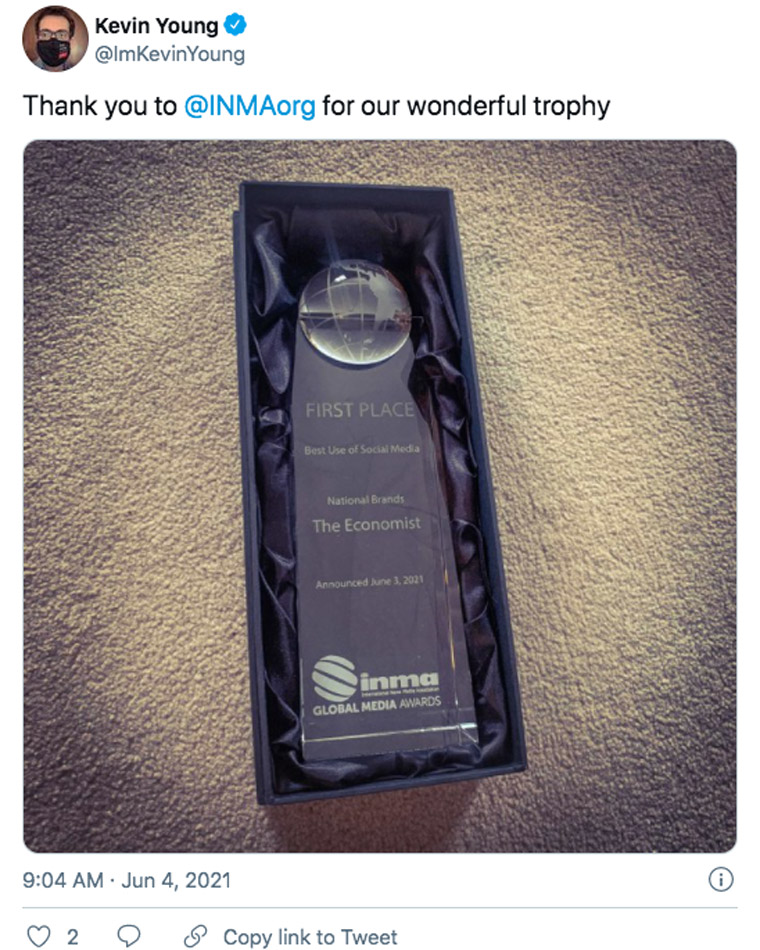 The Economist was one of the first to receive its GMA award in the mail.