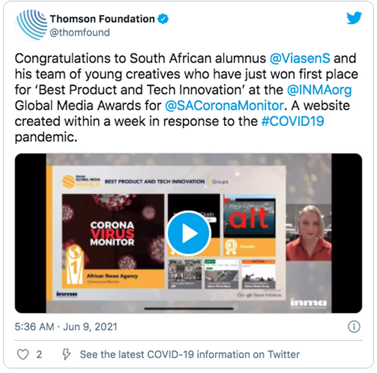 African News Agency's Corona Monitor was among many COVID-response winners.