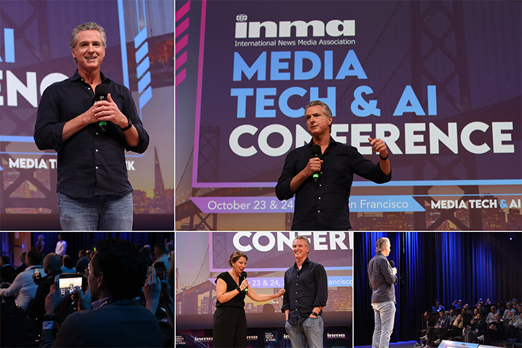 In a happy accident during Friday's sessions of the conference, Governor Gavin Newsom was in the same building when he was approached by conference organiser Jodie Hopperton to speak to the INMA audience.