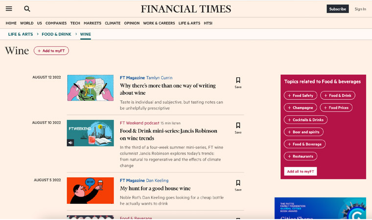 Financial Times adds related topics when customers conduct a search, which encourages people to add interests and preferences.