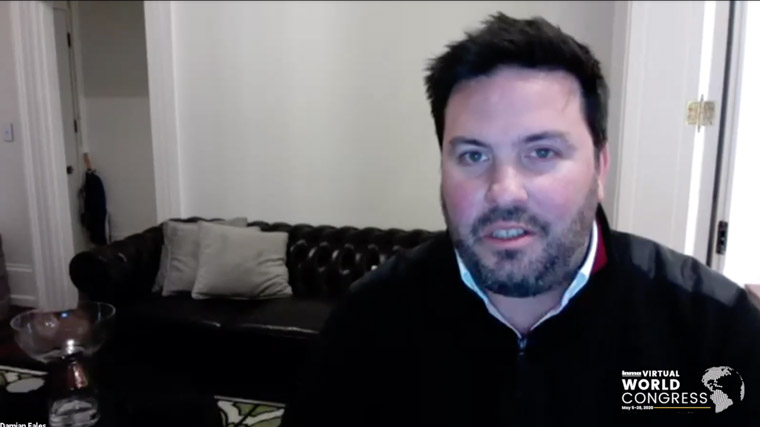 INMA President Damian Eales of News Corp Australia welcomed attendees of the first Virtual World Congress from his home in Sydney at midnight local time.