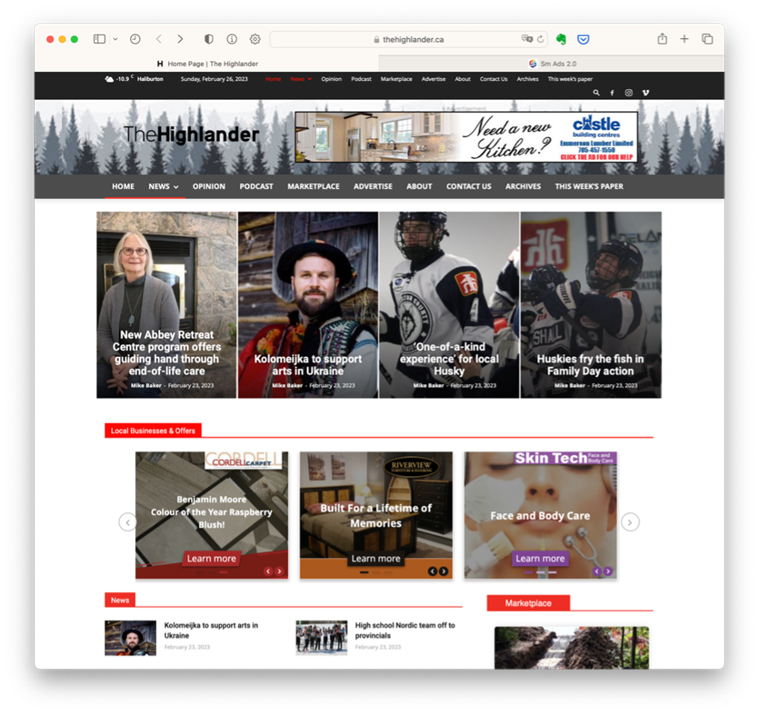 An example for an ad banderole on the regional home page of an advertiser.