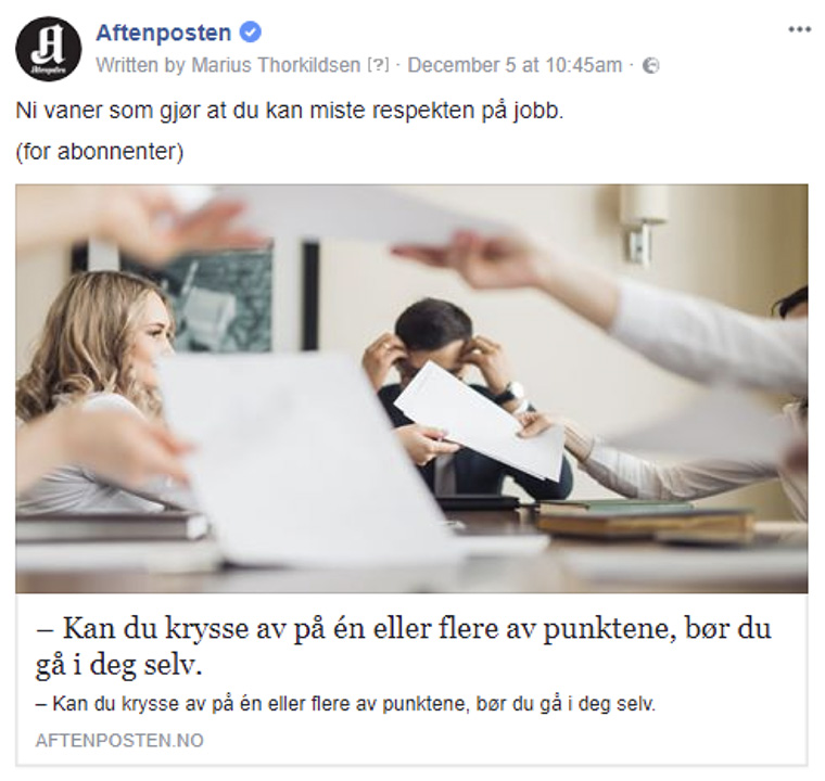 Instead of chasing likes and comments, Aftenposten placed a new emphasis on its Facebook page and community.