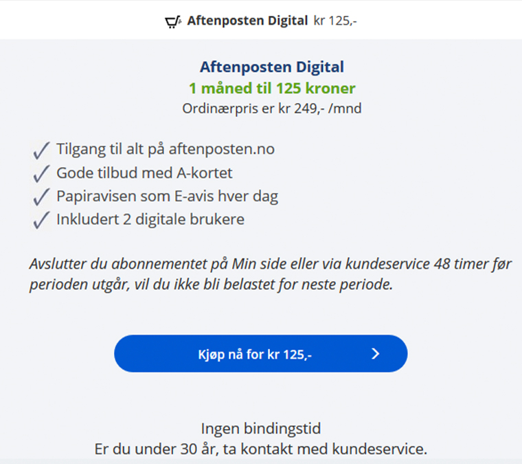 Aftenposten has also offered promotions with a 50% discount offer.
