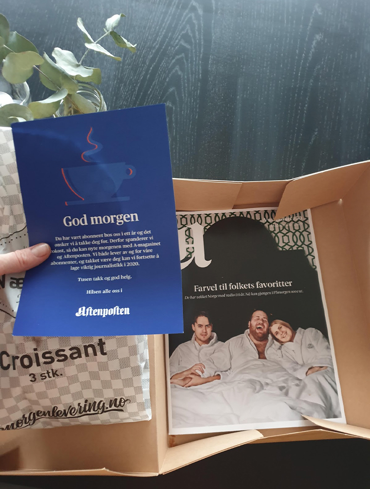 As a random act of kindness, Schibsted sent its Morgenlevering service to 700 loyal subscribers.