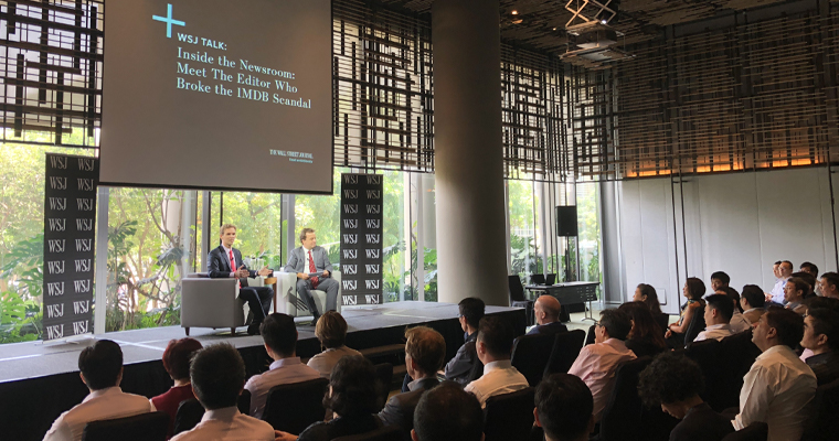 The Wall Street Journal journalists share their insights with members around the world, such as this "Inside the Newsroom: Meet The Editor Who Broke the 1MDB Scandal" event in Singapore.