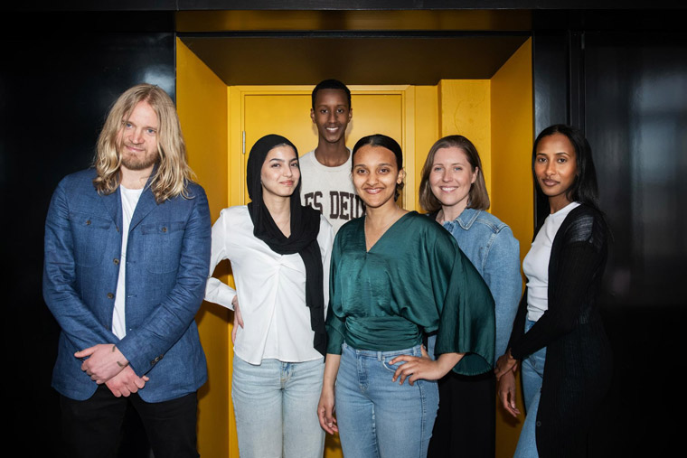 The “News Changemaker Program’s” Zakaria Bileh Hassan, Jumane Murad, and Nardos Abrha flanked by Aftonbladet’s Martin Schori on the left and IN/LAB's Agnes Stenbom and Belenn Bekele on the right. Photo credit: Amanda Lindgren