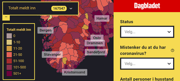 Dagbladet created a map where all Norwegians could register their status during the coronavirus pandemic.