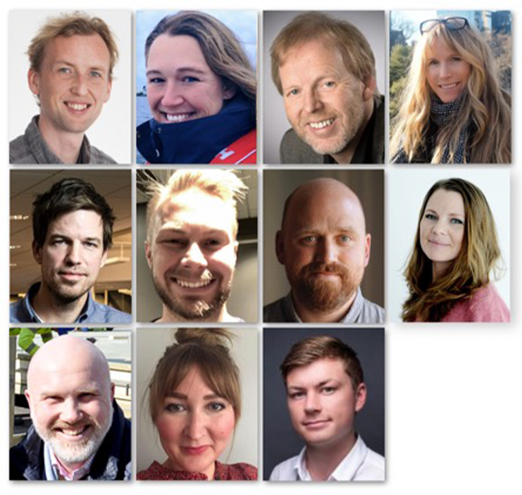 Amedia’s editorial development team, from top left: Fredrik Dyrnes Svendsen (editorial coach), Janne Rygh (editorial coach), Erling Brøndmo (editorial coach), Stine Holberg Dahl (editorial coach). Row 2, from left: Ivar Folkedal (editorial coach). Mathias Bergquist (editorial coach), Kjetil Høiby (developer, data-supported journalism), Eivor Jerpåsen (head of editorial development). Row 3 from left: Tord Selmer-Nedrelid (head of video), Linn Hoppestad Art-iam (editorial analyst), Jostein Larsen Østring (VP Editorial Development)