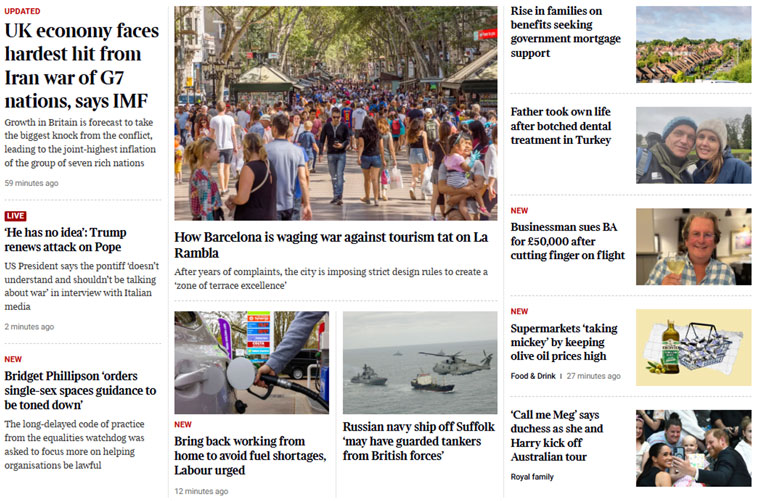 A recent screenshot of the Times’ homepage.