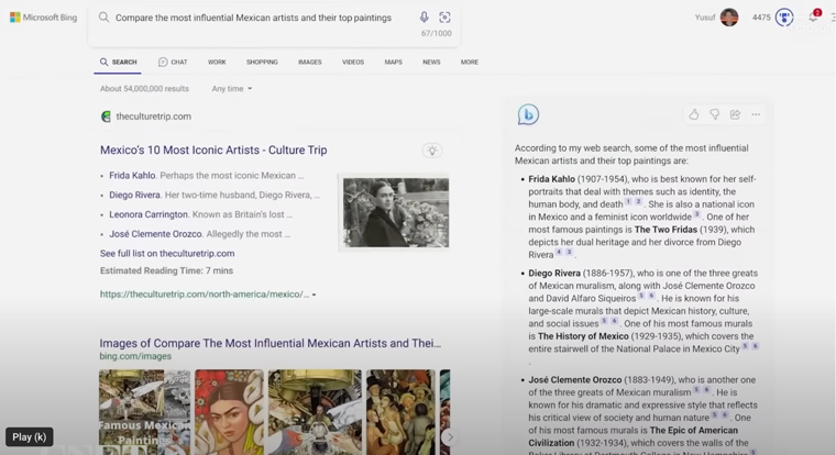 Screengrab from the Bing demonstration with OpenAI-assisted panel on the right.