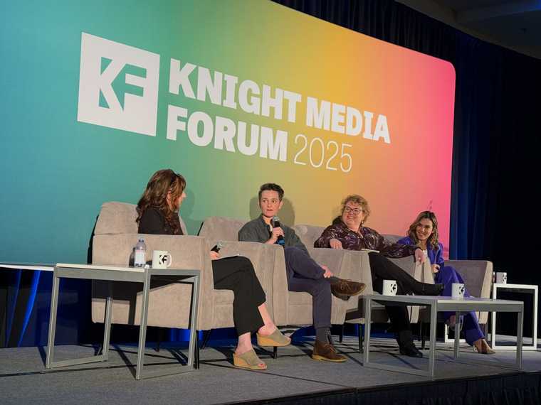 From left to right: Liz Kelly Nelson, founder of Project C; content creator Becca Farsace; Joy Mayer, executive director of Trusting News; and Katerina Eva Matsa, director of News and Information Research at Pew Research Center.
