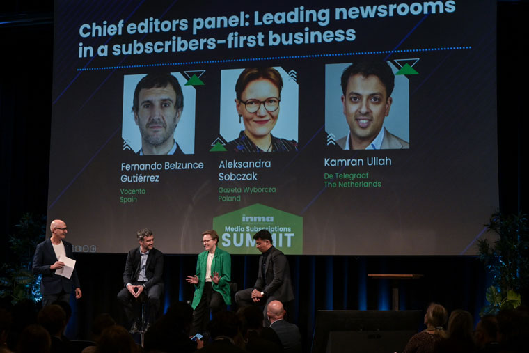 The chief editors panel at the INMA Media Subscriptions Summit.