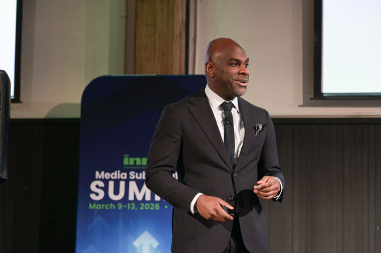 Claudio Cabrera, vice president of newsroom strategy and audience at The Athletic, speaks at the INMA Subscriptions Summit.