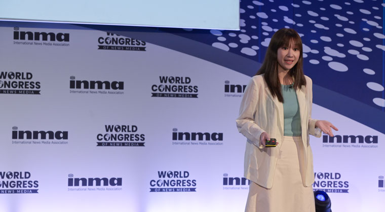Kassy Cho, founder and editor-in-chief of Almost, speaking at the recent INMA World Congress of News Media in London.