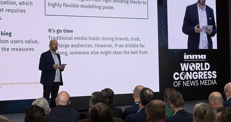 Mika Rahkonen, head of strategy at YLE, speaks at INMA’s Berlin World Congress.