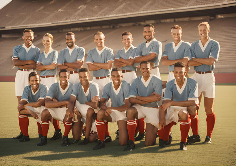 An AI-image of nostalgia in sports, depicting a team. Created with Canva.