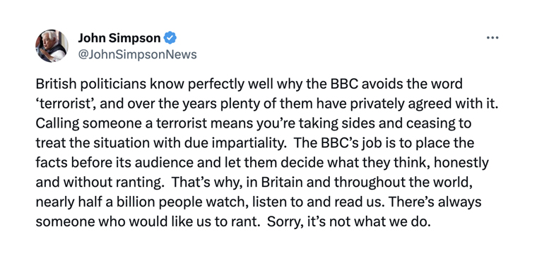 BBC correspondent John Simpson explains the media company's policy of not labeling groups "terrorists."