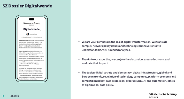 Slide presented by SZ Dossier team on INMA’s Berlin study tour in May.