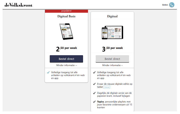 Publications such as De Volkskrant are experimenting with new bundled models.
