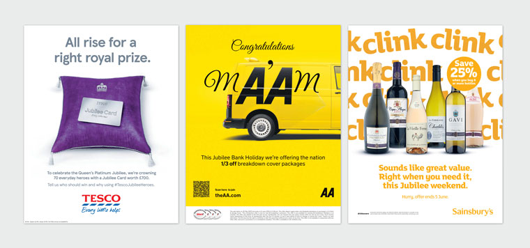 Brands Tesco, The AA, and Sainsbury's also featured Platinum Jubilee in ad campaigns.