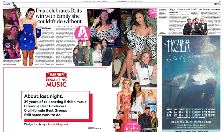 An ad from Smirnoff called out inequality demonstrated during the 2019 BRIT awards.