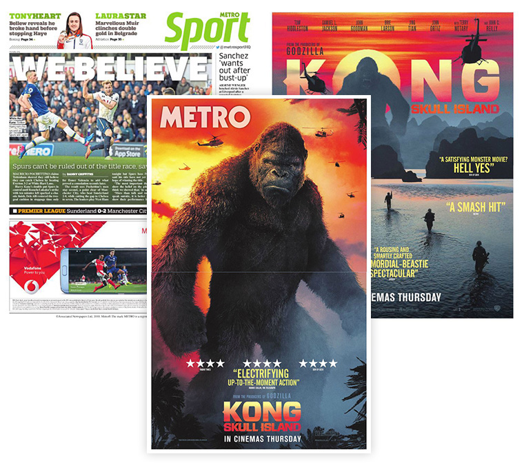 The ads for Kong: Skull Island were printed vertically across the pages.