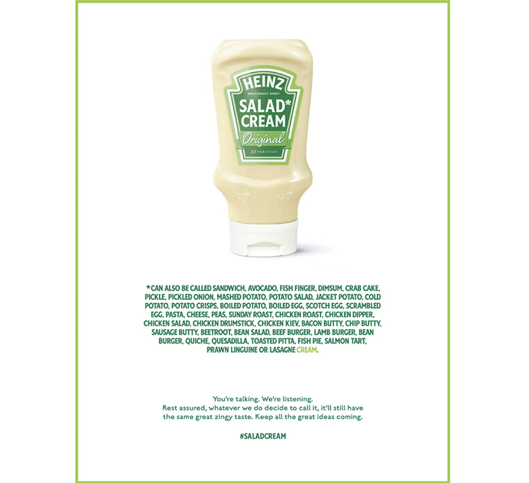 Heinz played up its name change with a print advertisement.