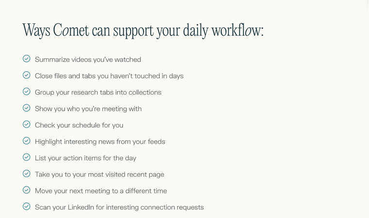 Perplexity explains how its Comet AI browser can help someone be more efficient at work.