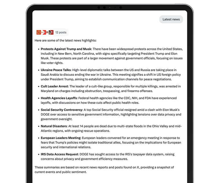 An example of a news summary on X's Grok.
